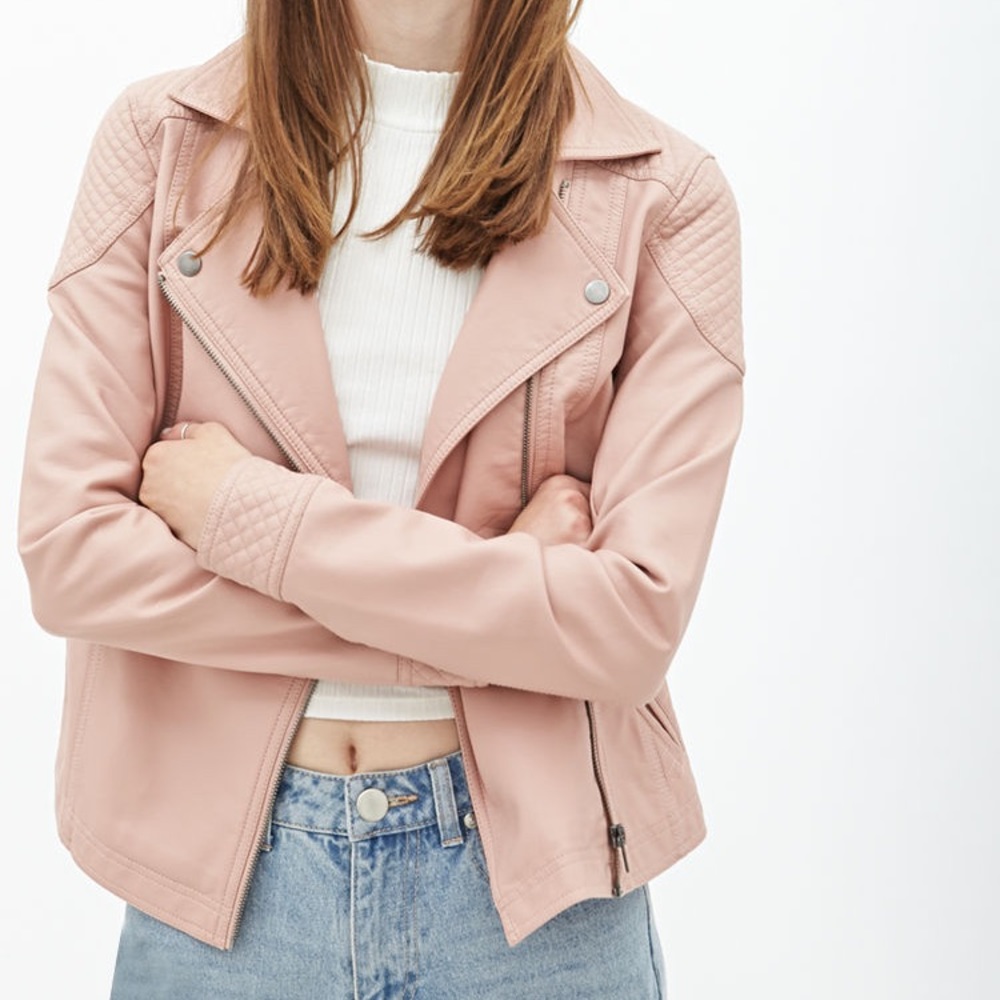 Pink Faux Leather Moto Jacket